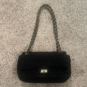 Black Chain-Handle Shoulder Bag with Gold Hardware